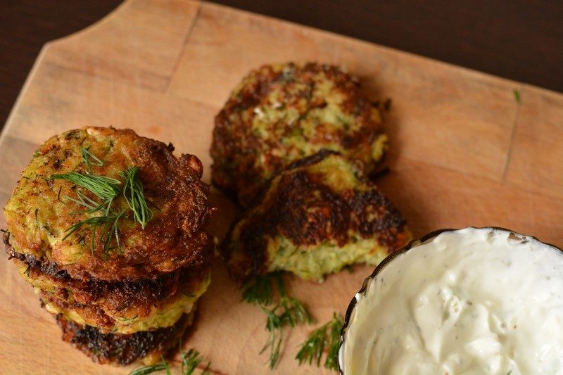 Fried Zucchini & Feta Cheese Patties with Tzatziki